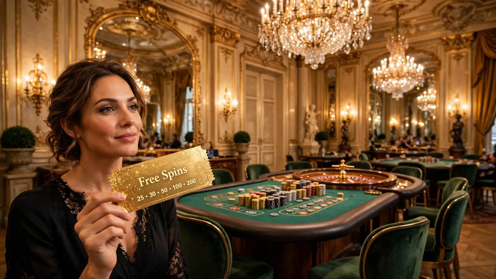 Photo d'un casino parisien luxueux avec jetons et ticket gratuit scintillant